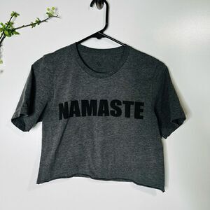 Sudara Namaste yoga gray crop tee shirt